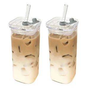 Premium Heat-Resistant Glass Cup (400ml) – With Lid & Straw | Safe, Durable & Stylish