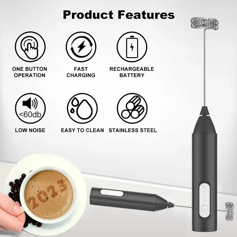 Rechargeable Milk Frother – 3-Speed Handheld Foam Maker for Coffee, Latte & More | USB Powered - Image 2